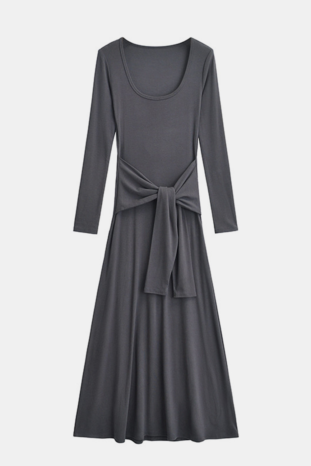 On the Go Tied Scoop Neck Long Sleeve Maxi Dress