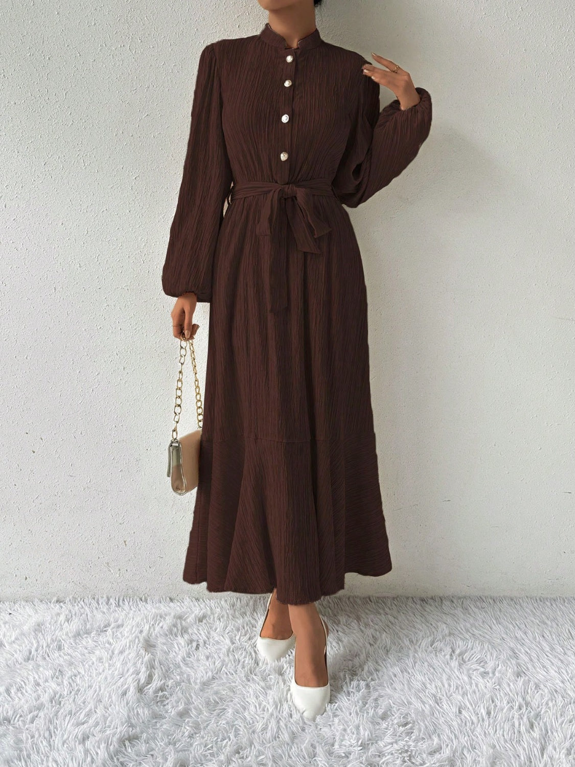 Chayil Chocolate Balloon Sleeve Dress