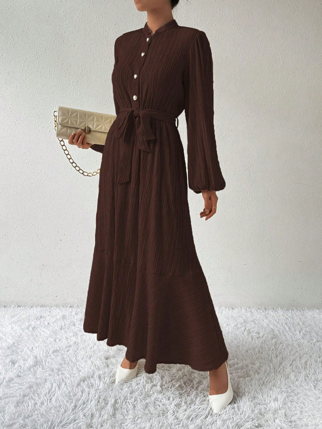 Chayil Chocolate Balloon Sleeve Dress