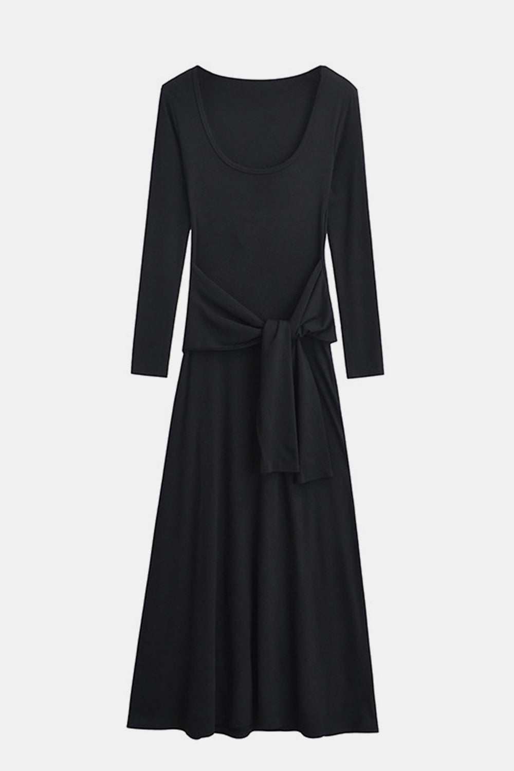 On the Go Tied Scoop Neck Long Sleeve Maxi Dress