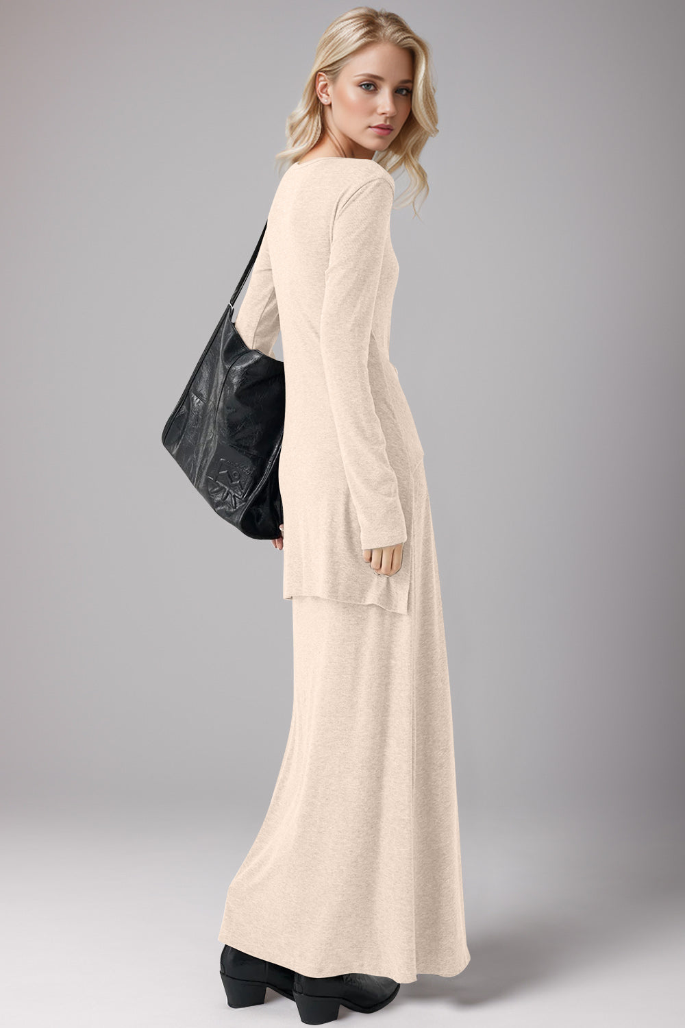 On the Go Tied Scoop Neck Long Sleeve Maxi Dress