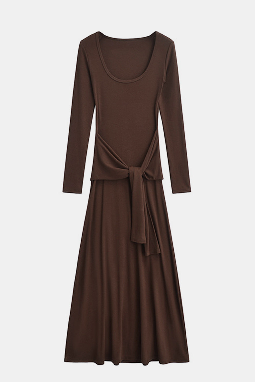 On the Go Tied Scoop Neck Long Sleeve Maxi Dress