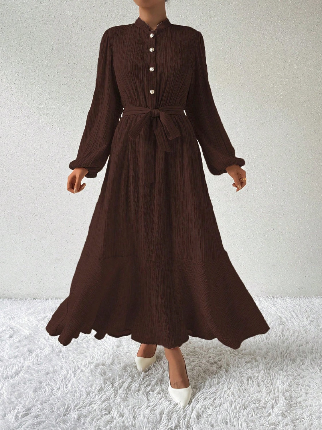 Chayil Chocolate Balloon Sleeve Dress