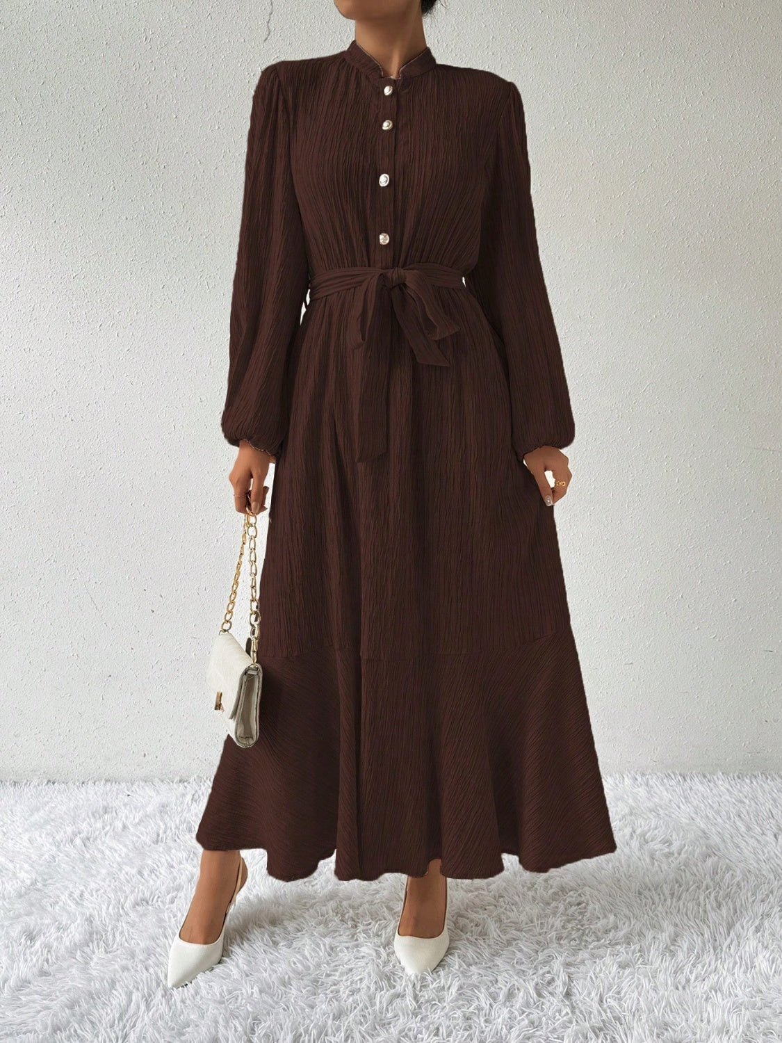 Chayil Chocolate Balloon Sleeve Dress